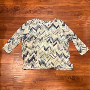 Alfred Dunner Light Chevron Knit Top in Navy and Mint, Size X-Large